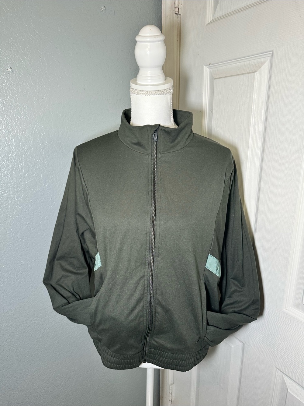 adidas Olive Green Lightweight Full-Zip Jacket with Mint Accents